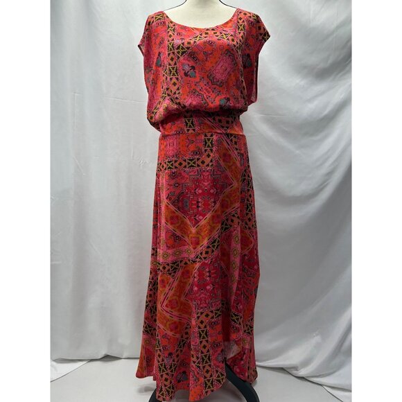 Free People Blakely Maxi Dress In Red Motif LG Side Zipper Front Slit Geometric - Picture 3 of 15